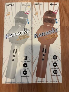 Vibe Karaoke Wireless Microphones — White & Rose Gold Pair